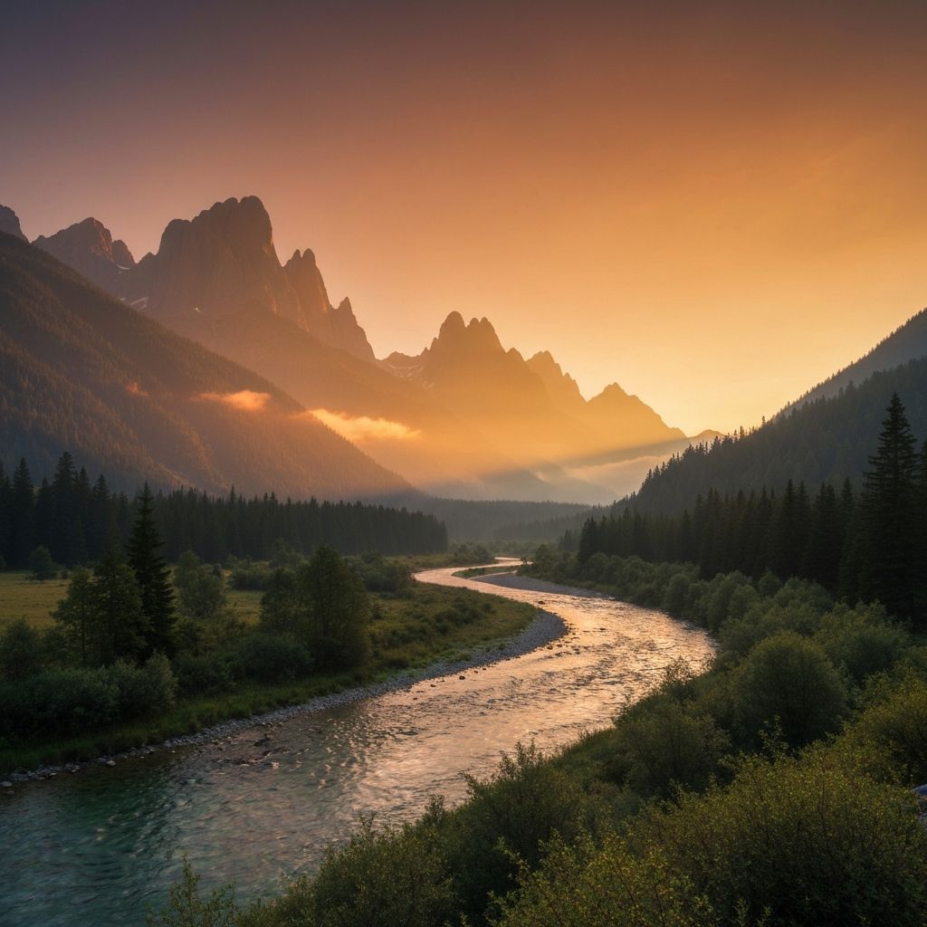 Peaceful mountain sunrise